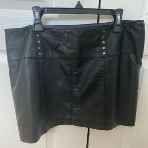 Leather studded mini skirt